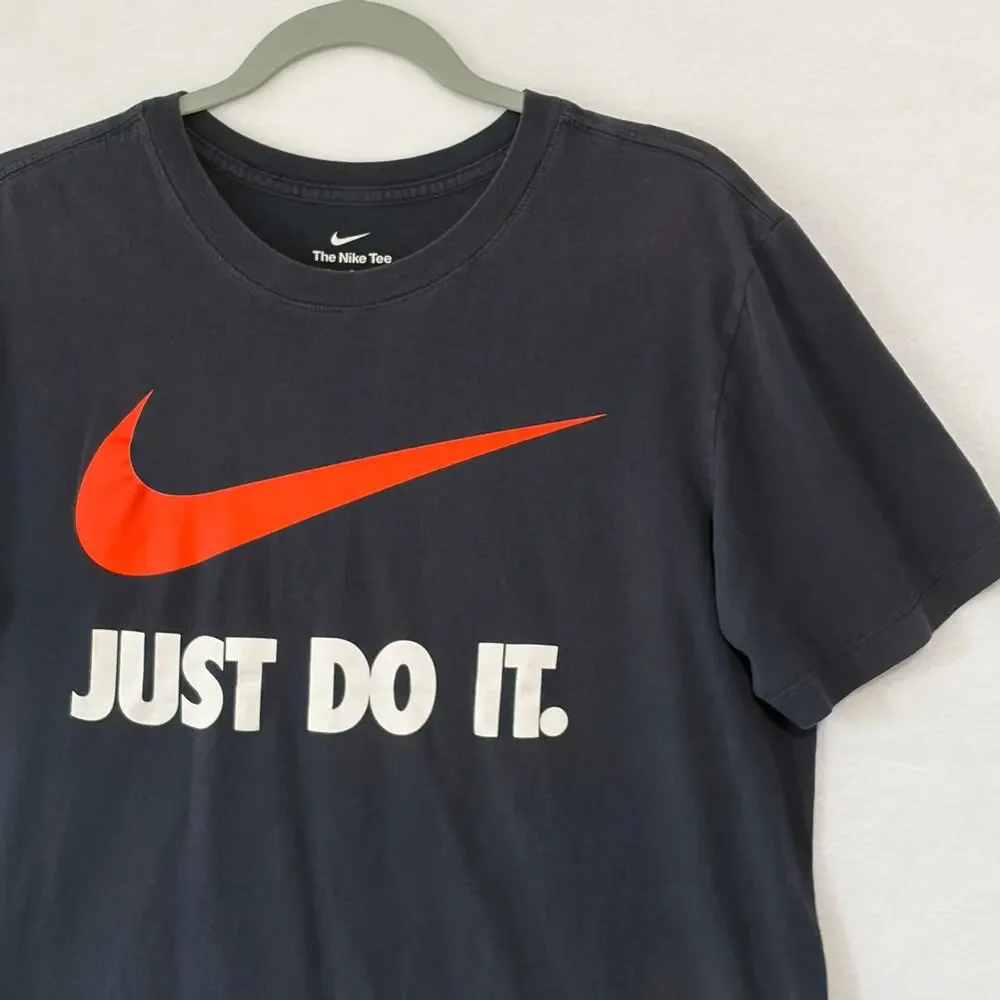 Nike Tee Shirt Mens Medium Black Just Do It Swoosh Big Logo Short Sleeve T-Shirt